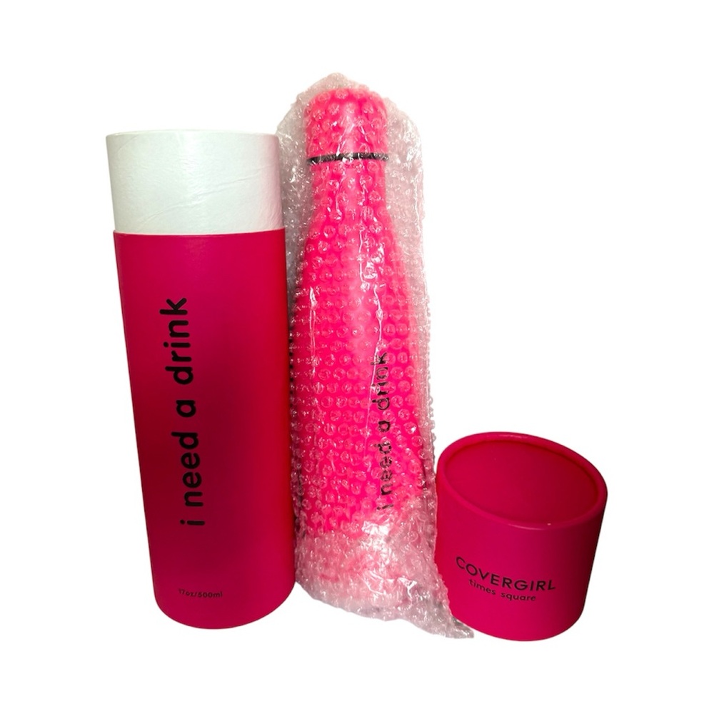 NEW COVERGIRL Times Square Hot Pink Insulated Water Bottle Stainless Steel NWT